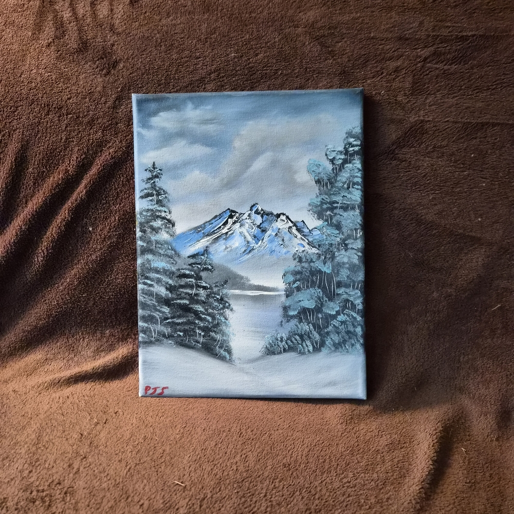 Hand Painted Canvas Oil Paint Bob Ross Inspired Monochromatic Hand Mix Colors